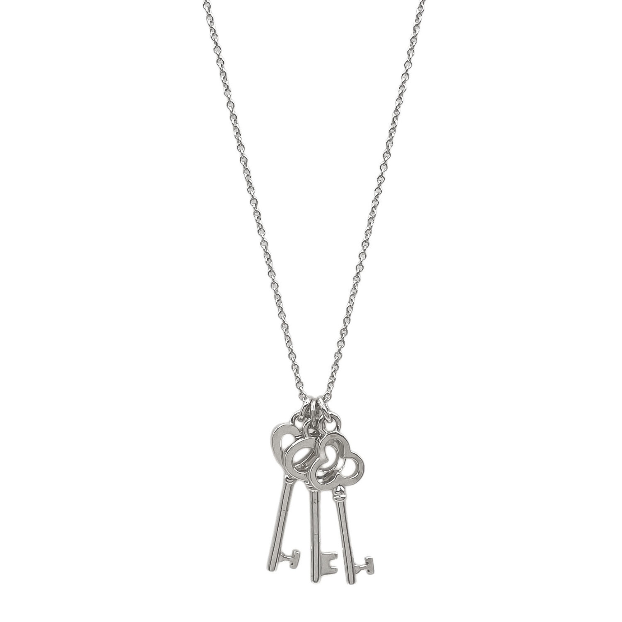Tiffany & Co. Three Key Heart Crown Oval Necklace Pendant, Sv925 Silver, Women's